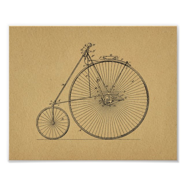 Vintage High Wheeler Bicycle Patent Art Print (Front)