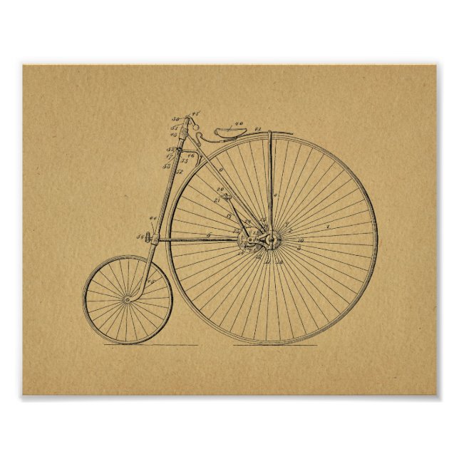 Vintage High Wheeler Bicycle Patent Art Print (Front)