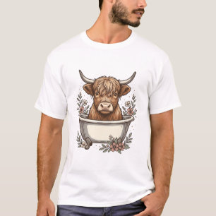 Vintage Highland Cow Bathtub Floral Vector Design T-Shirt