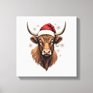 Vintage Highland Cow Christmas Design with Santa H Canvas Print
