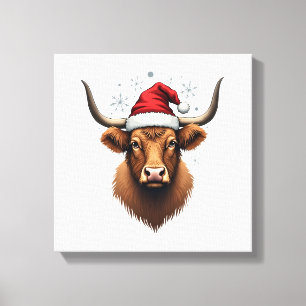 Vintage Highland Cow Christmas Design with Santa H Canvas Print