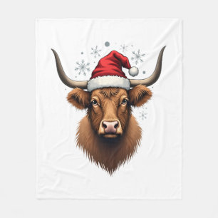 Vintage Highland Cow Christmas Design with Santa H Fleece Blanket