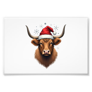 Vintage Highland Cow Christmas Design with Santa H Photo Print