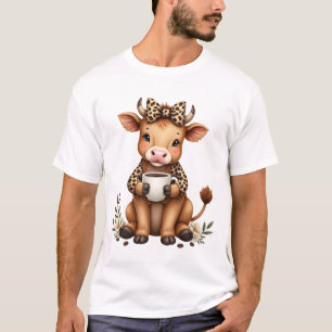 Vintage Highland Cow Coffee Lover Watercolor Cute  T-Shirt