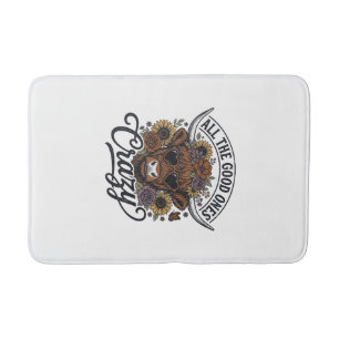 Vintage Highland Cow Floral Crazy Quote Design_1 Bath Mat