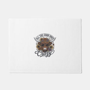 Vintage Highland Cow Floral Crazy Quote Design_1 Doormat