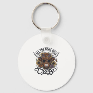 Vintage Highland Cow Floral Crazy Quote Design_1 Key Ring