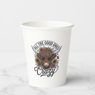 Vintage Highland Cow Floral Crazy Quote Design_1 Paper Cups