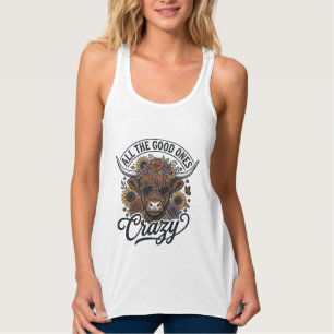 Vintage Highland Cow Floral Crazy Quote Design_1 Singlet