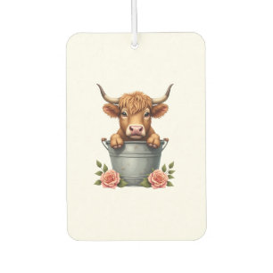 Vintage Highland Cow Flower Market Design with Flo Car Air Freshener