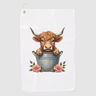 Vintage Highland Cow Flower Market Design with Flo Golf Towel