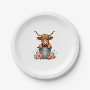 Vintage Highland Cow Flower Market Design with Flo Paper Plate