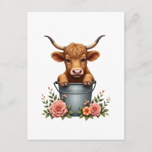 Vintage Highland Cow Flower Market Design with Flo Postcard