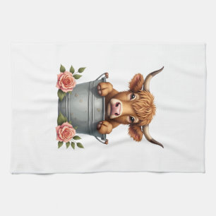 Vintage Highland Cow Flower Market Design with Flo Tea Towel