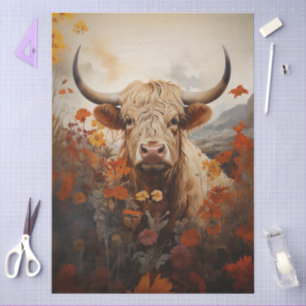 Vintage Highland Cow in Wildflowers Decoupage Tissue Paper