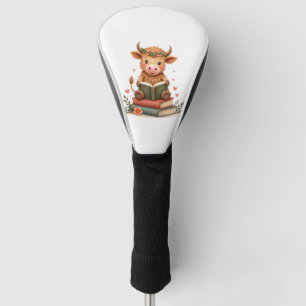 Vintage Highland Cow Reading Books Floral Cute Boo Golf Head Cover