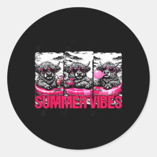Vintage Highland Cow Summer Vibes Beach Vacation Classic Round Sticker