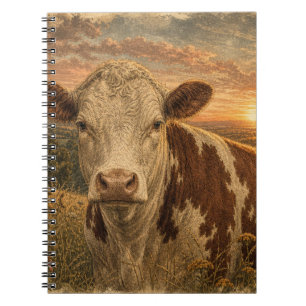 Vintage Highland Cow Sunset Illustration Notebook