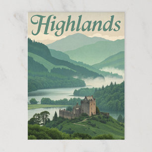 Vintage Highlands Misty Loch & Castle Postcard
