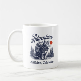 Vintage Hiking Cat Adventure Awaits Custom Town Coffee Mug