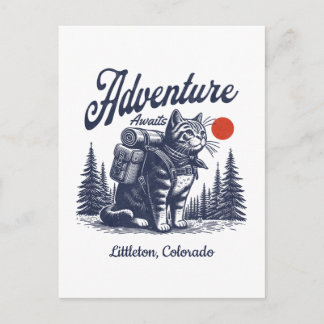 Vintage Hiking Cat Adventure Awaits Custom Town Postcard