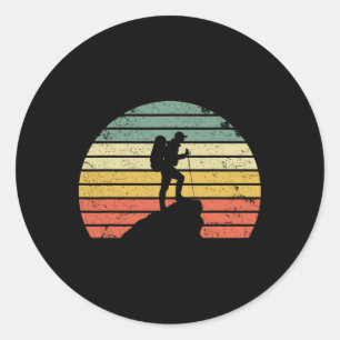 Vintage Hiking T Shirt Hiker On Rock Retro Sunset Classic Round Sticker