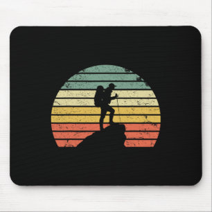 Vintage Hiking T Shirt Hiker On Rock Retro Sunset  Mouse Pad
