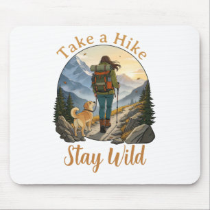 Vintage Hiking with Dog Retro Badge Hike Stay Wild Mouse Pad