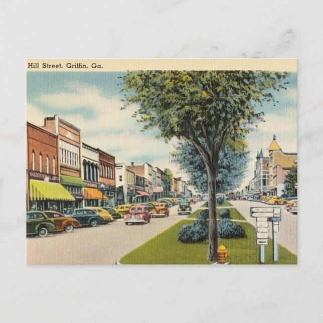 Vintage, Hill Street, Griffin, Georgia Postcard (Front)