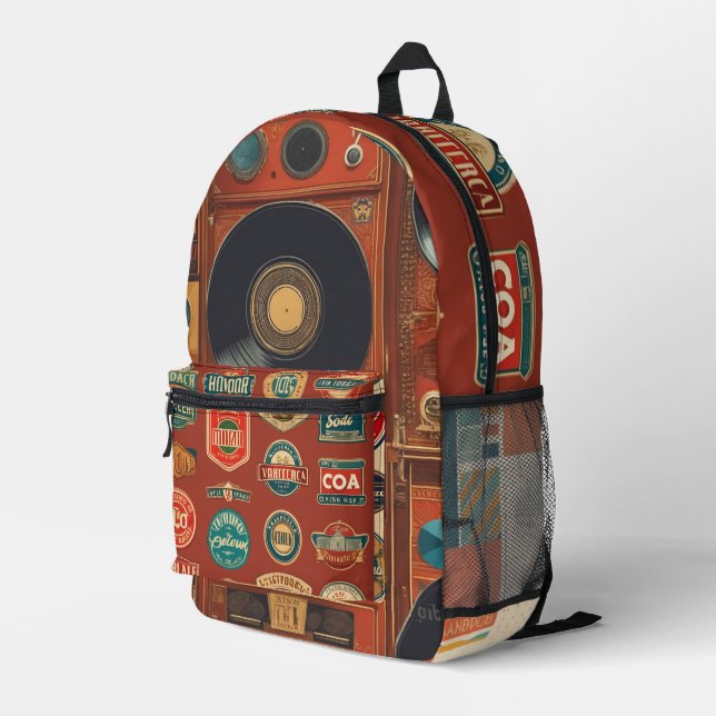 Vintage Hip-Hop Print Cut Sew Backpack (Back Corner Right)