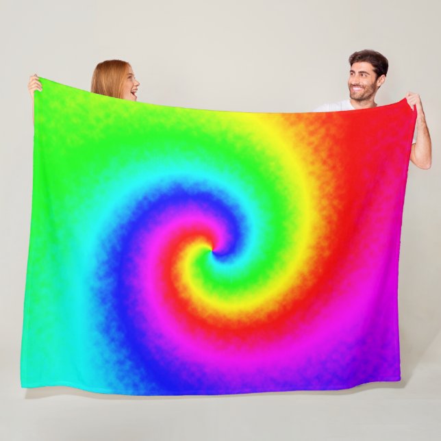 Vintage Hippie Boho Tie Dye Psychedelic Twirl Fleece Blanket (In Situ)
