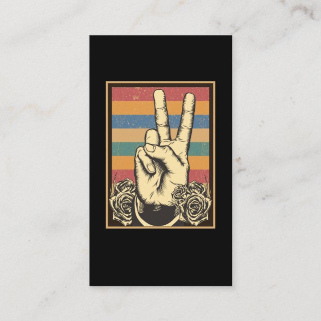 Vintage Hippie Hand Peace Sign Business Card (Front)