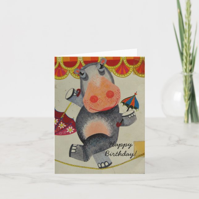 Vintage Hippo Birthday Card (Front)