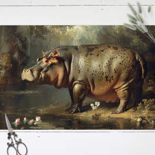 Vintage Hippo Painting Decoupage Tissue Paper