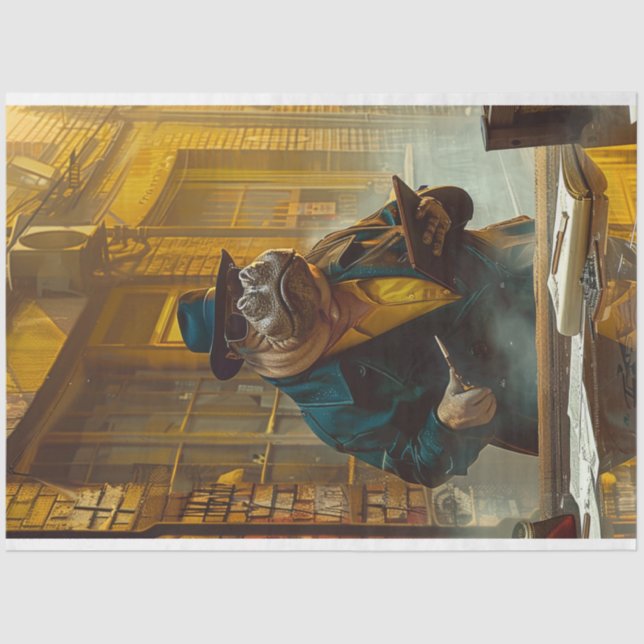 Vintage Hippo the Bookie Decoupage  Tissue Paper (Front)