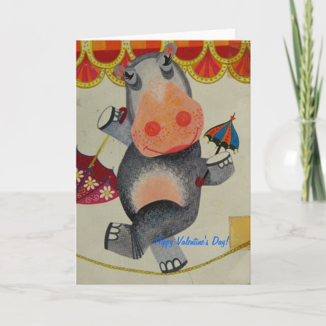 Vintage Hippo Valentine Holiday Card (Front)