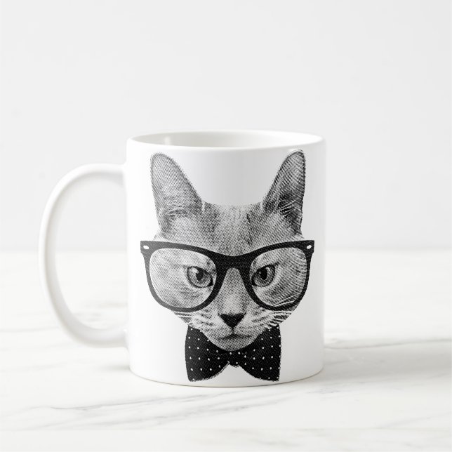 Vintage hipster cat coffee mug (Left)