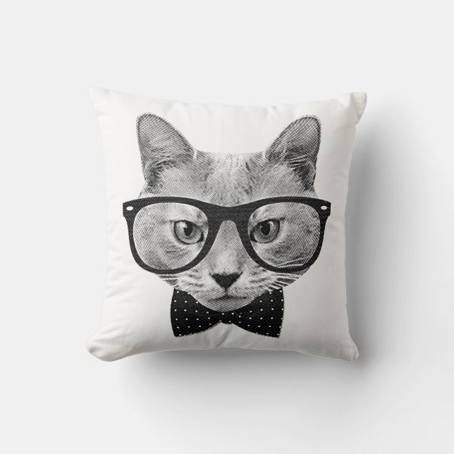 Vintage hipster cat cushion (Front)