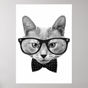 Vintage hipster cat poster