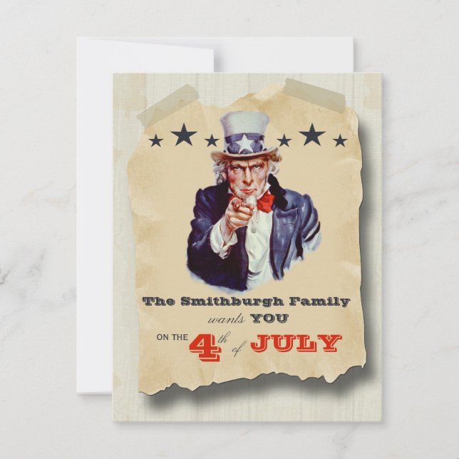 Vintage Hipster Fourth Of July Celebration Invite (Front)