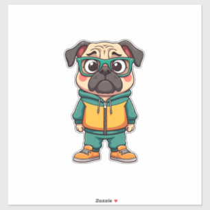 Vintage Hipster Pug Dog Cartoon Streetwear Graphic