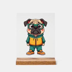 Vintage Hipster Pug Dog Cartoon Streetwear Graphic Acrylic Sign