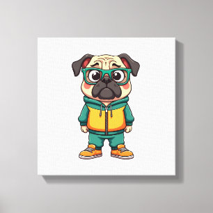 Vintage Hipster Pug Dog Cartoon Streetwear Graphic Canvas Print