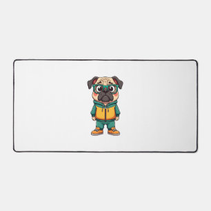 Vintage Hipster Pug Dog Cartoon Streetwear Graphic Desk Mat