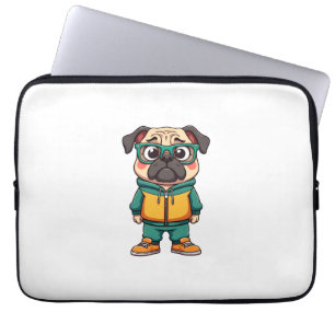 Vintage Hipster Pug Dog Cartoon Streetwear Graphic Laptop Sleeve