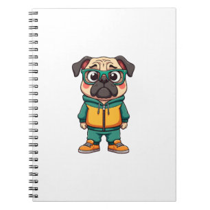 Vintage Hipster Pug Dog Cartoon Streetwear Graphic Notebook