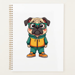Vintage Hipster Pug Dog Cartoon Streetwear Graphic Planner