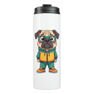 Vintage Hipster Pug Dog Cartoon Streetwear Graphic Thermal Tumbler
