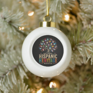 Vintage Hispanic Heritage Month Tree of Unity Ceramic Ball Christmas Ornament
