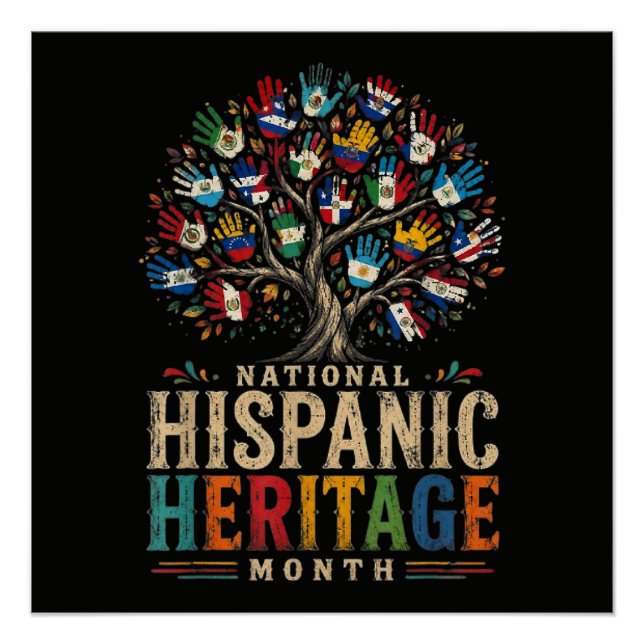 Vintage Hispanic Heritage Month Tree of Unity Poster (Front)